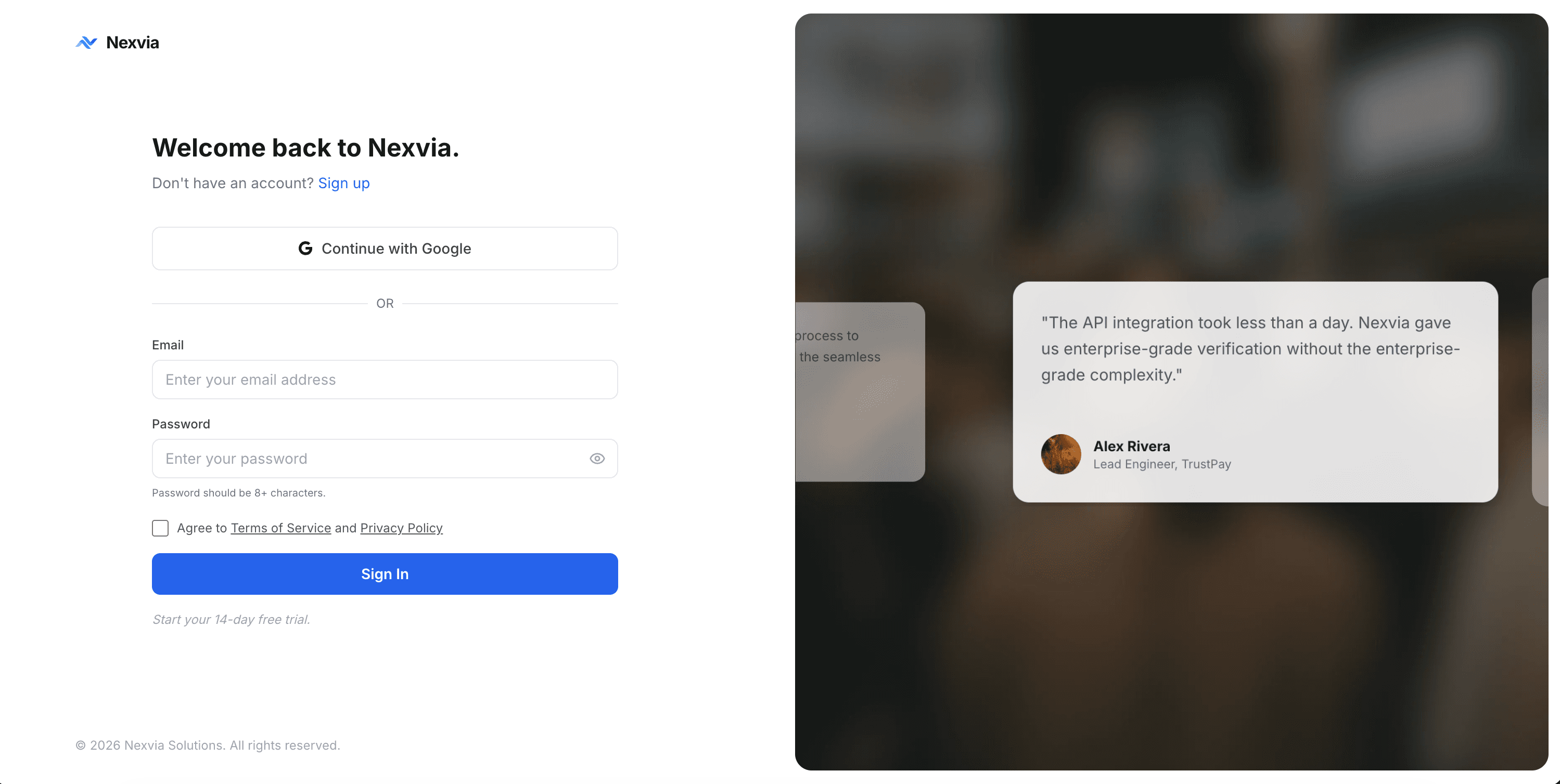 Nexvia dashboard preview
